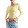 imageSUUKSESS Women Double Lined Fitted Basic T Shirts Crew Neck Long Sleeve Crop TopYellow