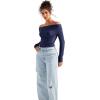 imageSUUKSESS Women Long Sleeve Off Shoulder Tops Trendy Cowl Neck Going Out Shirt for FallBlue