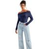 imageSUUKSESS Women Long Sleeve Off Shoulder Tops Trendy Cowl Neck Going Out Shirt for FallBlue