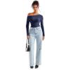 imageSUUKSESS Women Long Sleeve Off Shoulder Tops Trendy Cowl Neck Going Out Shirt for FallBlue