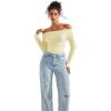 imageSUUKSESS Women Long Sleeve Off Shoulder Tops Trendy Cowl Neck Going Out Shirt for FallButter Yellow