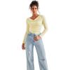 imageSUUKSESS Women Long Sleeve Off Shoulder Tops Trendy Cowl Neck Going Out Shirt for FallButter Yellow