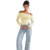 imageSUUKSESS Women Long Sleeve Off Shoulder Tops Trendy Cowl Neck Going Out Shirt for FallButter Yellow