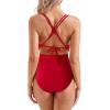 imageSUUKSESS Women One Piece Swimsuit Tummy Control V Neck Crisscross Back Bathing Suit67 Red