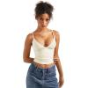 imageSUUKSESS Women Sexy Deep V Neck Sleeveless Fitted Basic Tops Y2K Tank Top CamiCream White