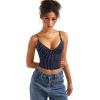 imageSUUKSESS Women Sexy Deep V Neck Sleeveless Fitted Basic Tops Y2K Tank Top CamiNavy Polka Dots