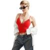 imageSUUKSESS Women Sexy Deep V Neck Sleeveless Fitted Basic Tops Y2K Tank Top CamiRed Lace