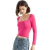imageSUUKSESS Women Square Neck Long Sleeve Tops Double Lined Going Out T ShirtsHot Pink