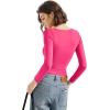 imageSUUKSESS Women Square Neck Long Sleeve Tops Double Lined Going Out T ShirtsHot Pink