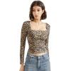 imageSUUKSESS Women Square Neck Long Sleeve Tops Double Lined Going Out T ShirtsLeopard