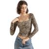 imageSUUKSESS Women Square Neck Long Sleeve Tops Double Lined Going Out T ShirtsLeopard