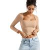 imageSUUKSESS Women Square Neck Long Sleeve Tops Double Lined Going Out T ShirtsNude