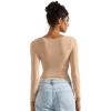imageSUUKSESS Women Square Neck Long Sleeve Tops Double Lined Going Out T ShirtsNude