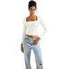 imageSUUKSESS Women Square Neck Long Sleeve Tops Double Lined Going Out T ShirtsOffwhite