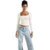 imageSUUKSESS Women Square Neck Long Sleeve Tops Double Lined Going Out T ShirtsOffwhite