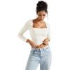 imageSUUKSESS Women Square Neck Long Sleeve Tops Double Lined Going Out T ShirtsOffwhite