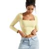 imageSUUKSESS Women Square Neck Long Sleeve Tops Double Lined Going Out T ShirtsPale Yellow