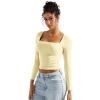 imageSUUKSESS Women Square Neck Long Sleeve Tops Double Lined Going Out T ShirtsPale Yellow