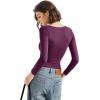 imageSUUKSESS Women Square Neck Long Sleeve Tops Double Lined Going Out T ShirtsPurple