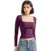imageSUUKSESS Women Square Neck Long Sleeve Tops Double Lined Going Out T ShirtsPurple