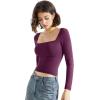 imageSUUKSESS Women Square Neck Long Sleeve Tops Double Lined Going Out T ShirtsPurple