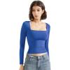 imageSUUKSESS Women Square Neck Long Sleeve Tops Double Lined Going Out T ShirtsSapphire