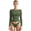 imageSUUKSESS Women Crew Neck Long Sleeve T Shirts Double Lined Tight Fitted Crop TopArmy Green