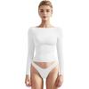 imageSUUKSESS Women Crew Neck Long Sleeve T Shirts Double Lined Tight Fitted Crop TopSnow White