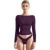 imageSUUKSESS Women Crew Neck Long Sleeve T Shirts Double Lined Tight Fitted Crop TopViolet