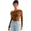 imageSUUKSESS Women Long Sleeve Off Shoulder Tops Trendy Cowl Neck Going Out Shirt for FallMocha