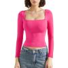 imageSUUKSESS Women Square Neck Long Sleeve Tops Double Lined Going Out T ShirtsHot Pink