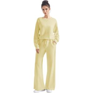 imageSUUKSESS Women Modal Fall 2 piece outfits Oversized Sweatshirt Wide Leg PantsButter Yellow