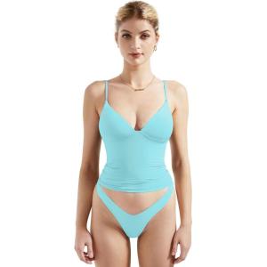 imageSUUKSESS Women Sexy Deep V Neck Sleeveless Fitted Basic Tops Y2K Tank Top CamiAqua