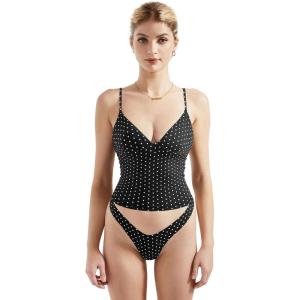imageSUUKSESS Women Sexy Deep V Neck Sleeveless Fitted Basic Tops Y2K Tank Top CamiBlack Polka Dots