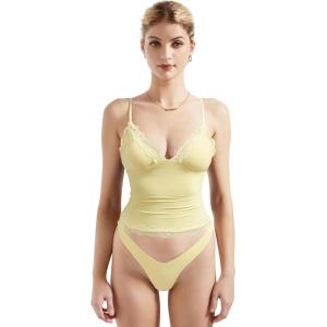 imageSUUKSESS Women Sexy Deep V Neck Sleeveless Fitted Basic Tops Y2K Tank Top CamiButter Lace