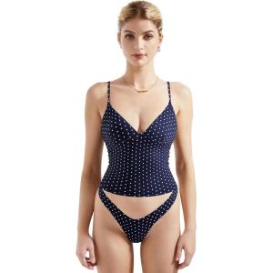 imageSUUKSESS Women Sexy Deep V Neck Sleeveless Fitted Basic Tops Y2K Tank Top CamiNavy Polka Dots