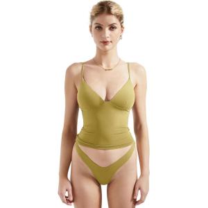 imageSUUKSESS Women Sexy Deep V Neck Sleeveless Fitted Basic Tops Y2K Tank Top CamiOlive