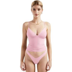 imageSUUKSESS Women Sexy Deep V Neck Sleeveless Fitted Basic Tops Y2K Tank Top CamiPink