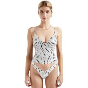 imageSUUKSESS Women Sexy Deep V Neck Sleeveless Fitted Basic Tops Y2K Tank Top CamiWhite Polka Dots