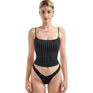 imageSUUKSESS Women Sexy Square Neck Tank Top Summer Y2K Going Out Basic Cami ShirtBlack Polka Dots