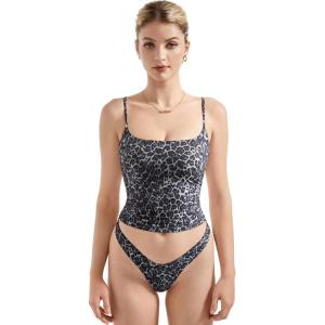 imageSUUKSESS Women Sexy Square Neck Tank Top Summer Y2K Going Out Basic Cami ShirtGrey Leopard