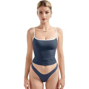 imageSUUKSESS Women Sexy Square Neck Tank Top Summer Y2K Going Out Basic Cami ShirtNavy Bluewhite