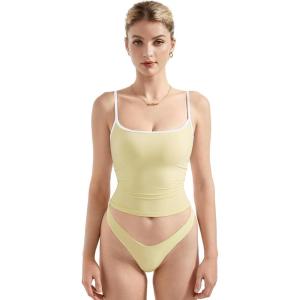 imageSUUKSESS Women Sexy Square Neck Tank Top Summer Y2K Going Out Basic Cami ShirtPale Yellowwhite
