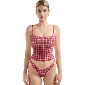 imageSUUKSESS Women Sexy Square Neck Tank Top Summer Y2K Going Out Basic Cami ShirtRed Plaid