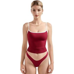 imageSUUKSESS Women Sexy Square Neck Tank Top Summer Y2K Going Out Basic Cami ShirtWine Redwhite