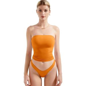 imageSUUKSESS Women Sexy Tube Top Summer Y2K Going Out Double Lined Basic Tank TopOrange