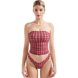 imageSUUKSESS Women Sexy Tube Top Summer Y2K Going Out Double Lined Basic Tank TopRed Plaid
