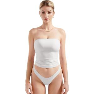 imageSUUKSESS Women Sexy Tube Top Summer Y2K Going Out Double Lined Basic Tank TopSnow White