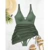 imageSUUKSESS Women Mesh One Piece Swim Dress Swimsuit Tummy Control Bathing Suit109 Army Green