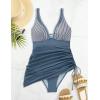 imageSUUKSESS Women Mesh One Piece Swim Dress Swimsuit Tummy Control Bathing Suit109 Black White Striped Blue